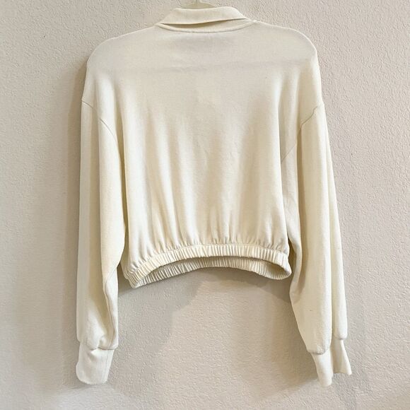 Zara Creamy Ivory Cropped Cotton Blend Longsleeve Sweater‎ Size Small - Picture 7 of 11